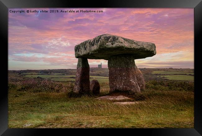 Lanyon Quoit,Ding Dong mine, Cornwall  Framed Print by kathy white