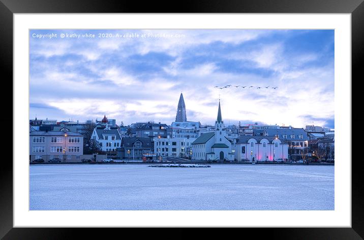 Reykjavik Iceland in the winter with snow Framed Mounted Print by kathy white