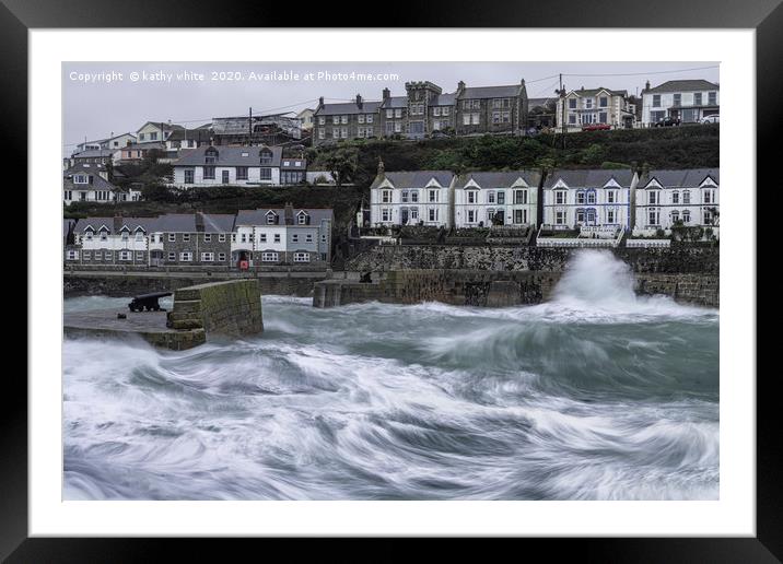  Porthleven Cornwall Stormy weather Framed Mounted Print by kathy white