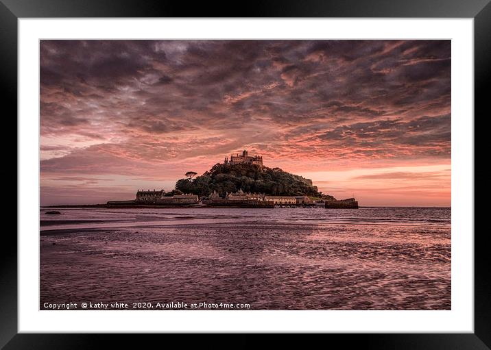 Sunset, St Michael's Mount  Cornwall  Framed Mounted Print by kathy white