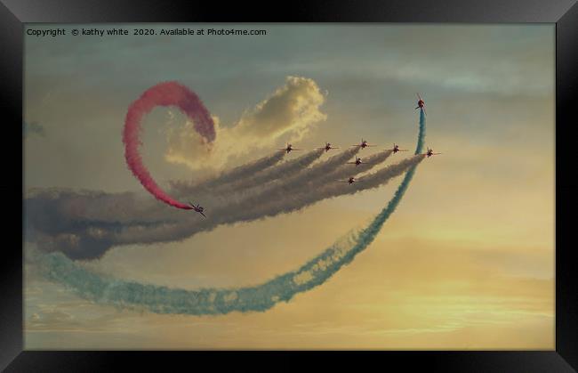 Red arrows,  Flying the loop,Those magnificent men Framed Print by kathy white