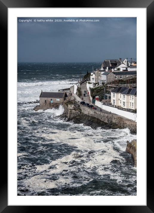  Porthleven Cornwall stormy sea Framed Mounted Print by kathy white