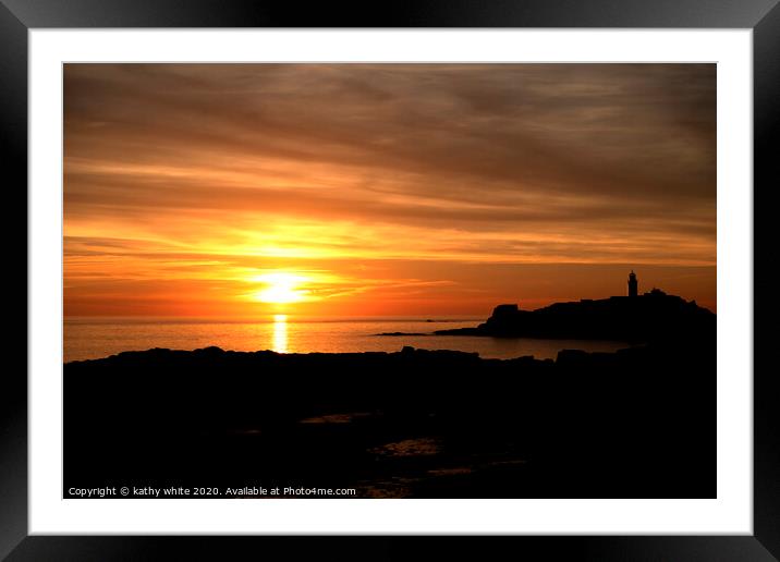  Godrevy lighthouse at sunset Framed Mounted Print by kathy white
