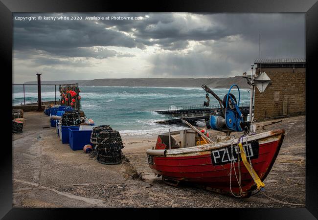 sennen cove,Lands End and Sennen Cornwall with  Framed Print by kathy white