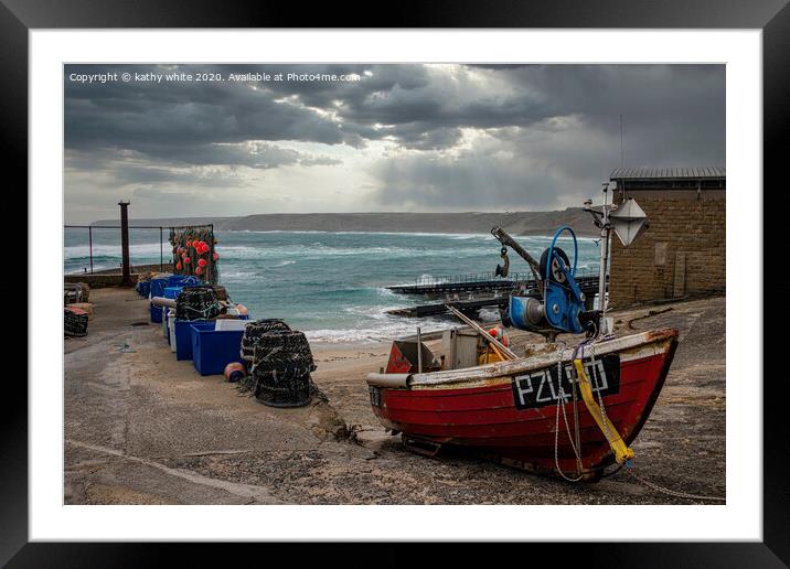 sennen cove,Lands End and Sennen Cornwall with  Framed Mounted Print by kathy white