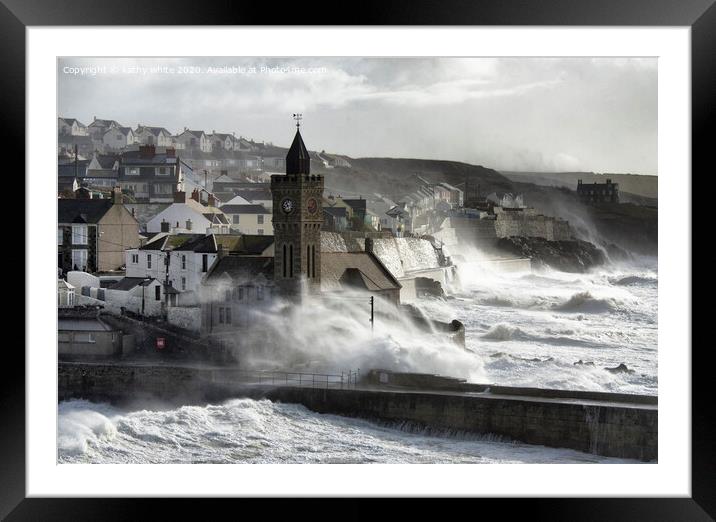 Stormy Seas in Porthleven Framed Mounted Print by kathy white