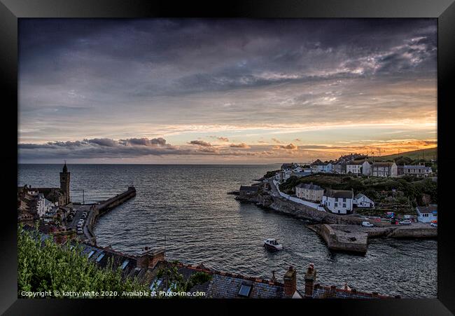  Porthleven Cornwall Sunset,Porthleven harbour Framed Print by kathy white