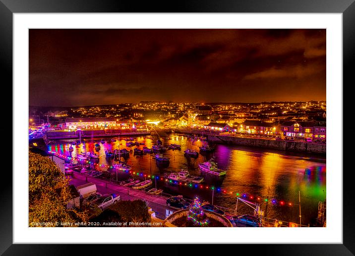 Porthleven lights Framed Mounted Print by kathy white