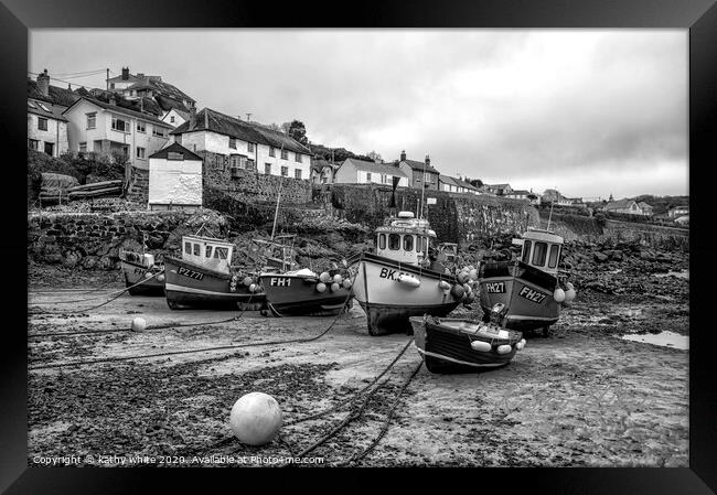 Coverack Cornwall  at low tide,fishermans Framed Print by kathy white
