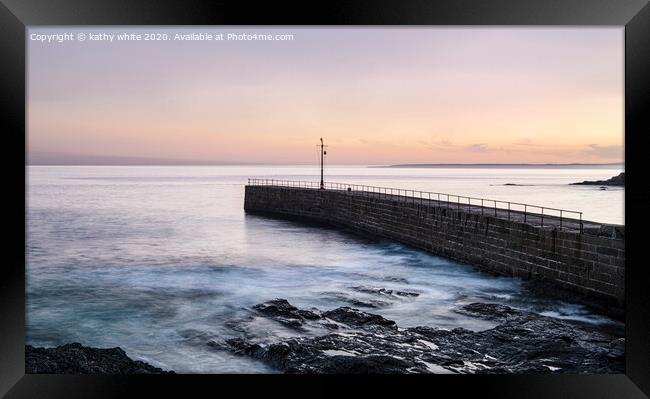 Porthleven red sky at night Framed Print by kathy white