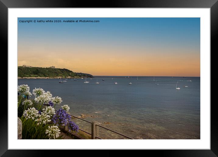 Falmouth ,bay at sunset  Cornwall on a Cornish bea Framed Mounted Print by kathy white