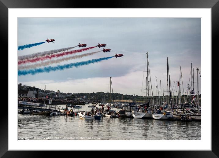 falmouth,Red Arrows over Falmouth bay Cornwall Framed Mounted Print by kathy white