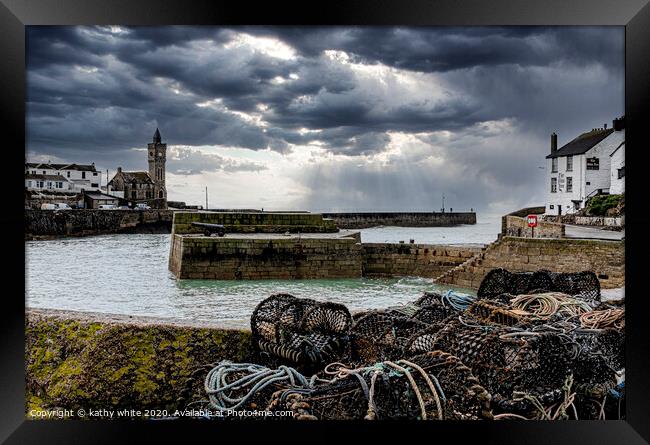Porthleven Cornwall ,fishing village in Cornwall, Framed Print by kathy white