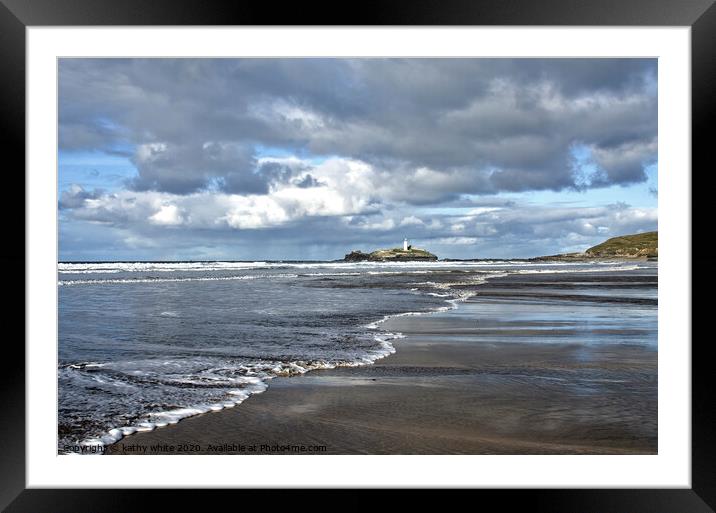 Godrevy beach, Godrevy  lighthouse, Cornwall ,  Framed Mounted Print by kathy white