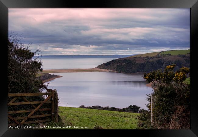 Loe Pool Cornwall, at sunrise,Loe Bar and Loe Pool Framed Print by kathy white