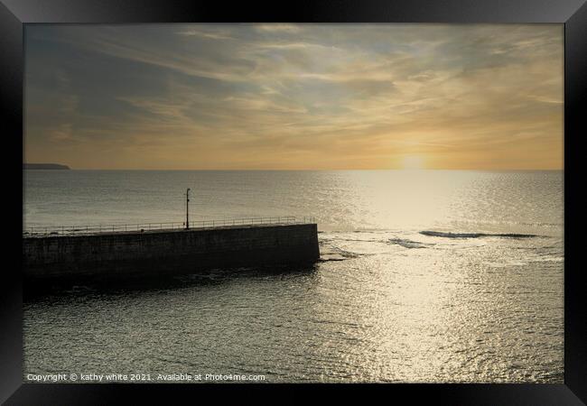  Porthleven Cornwall  Sunset on the Pier Framed Print by kathy white