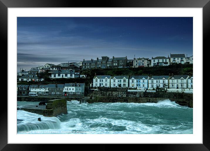 Porthleven harbour Cornwall Framed Mounted Print by kathy white