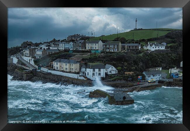 Porthleven Harbour, Cornwall, from the cliffs,   Framed Print by kathy white