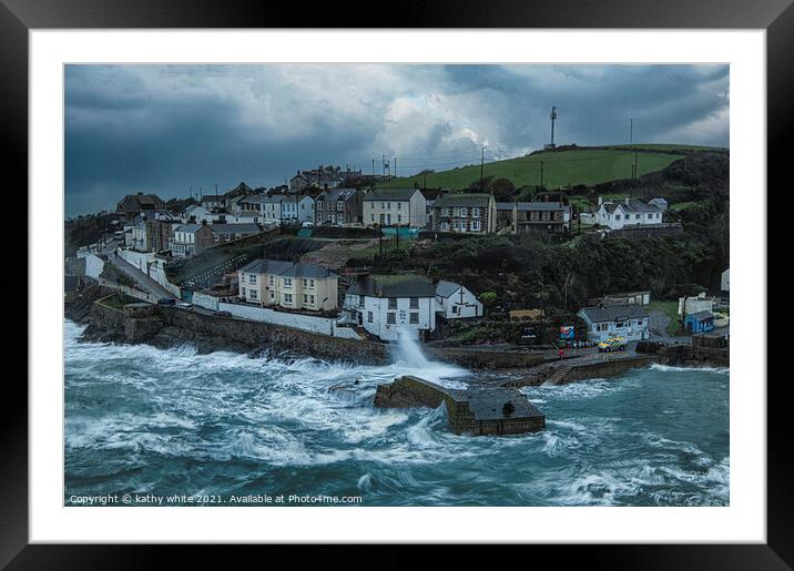 Porthleven Harbour, Cornwall, from the cliffs,   Framed Mounted Print by kathy white