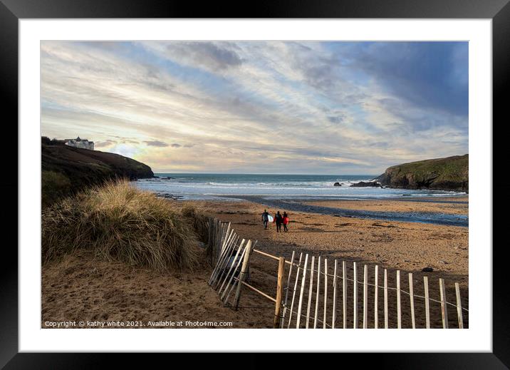 Poldu  Cove, Cornwall sunset on a Cornish beaches Framed Mounted Print by kathy white