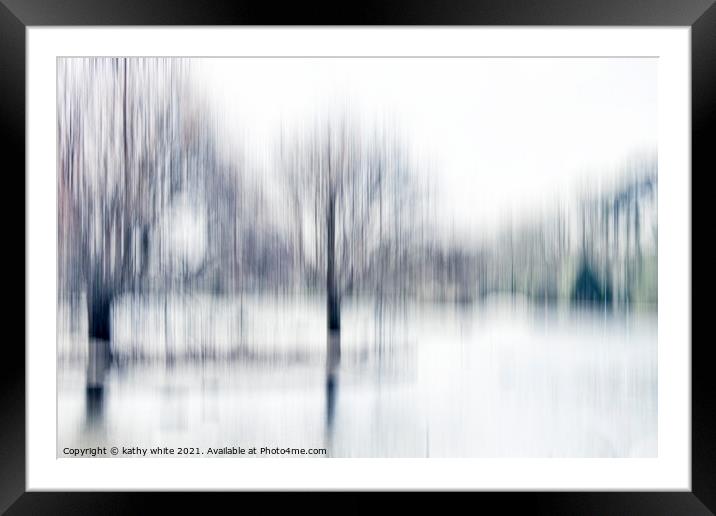 Cold winters day with snow and trees digital art Framed Mounted Print by kathy white