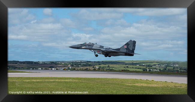 MiG-29, is a twin-engine jet fighter aircraft  Framed Print by kathy white