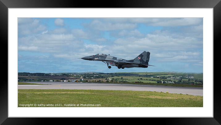 MiG-29, is a twin-engine jet fighter aircraft  Framed Mounted Print by kathy white