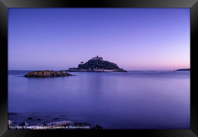 St Michaels mount Cornwall blue hour Framed Print by kathy white