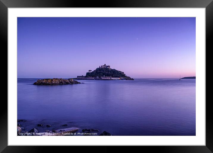 St Michaels mount Cornwall blue hour Framed Mounted Print by kathy white