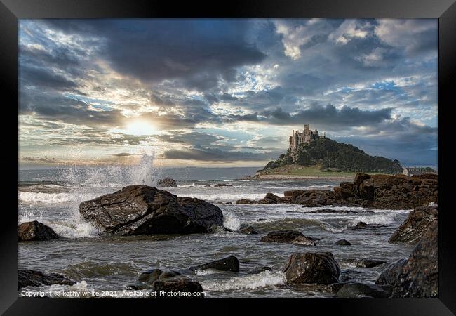 St Michaels mount Cornwall with a splash Framed Print by kathy white