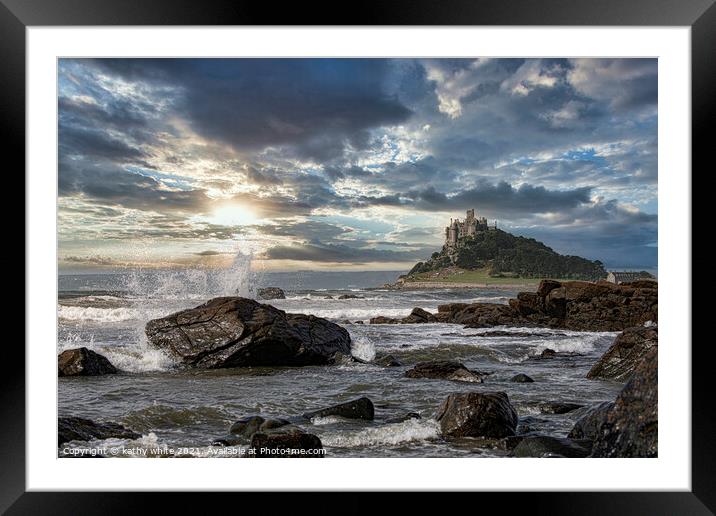 St Michaels mount Cornwall with a splash Framed Mounted Print by kathy white