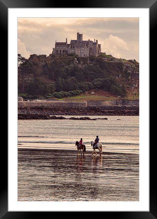 St Michaels mount Cornwall with horses, Framed Mounted Print by kathy white