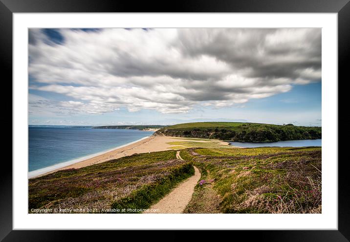 Loe Bar and Loe Pool, Helston, Cornwall beach,corn Framed Mounted Print by kathy white