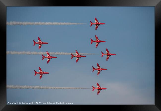 Spitfire Formation from the Red Arrows Framed Print by kathy white