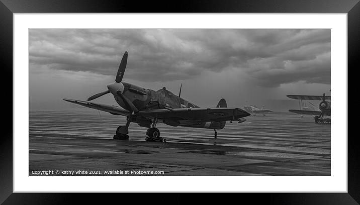 Spitfire airplane ready for take off Framed Mounted Print by kathy white