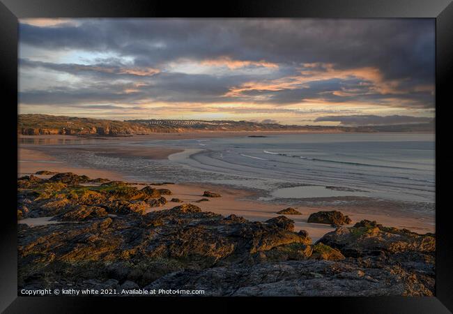 Hayle Beach ,Cornwall,Cornish beach at sunset Framed Print by kathy white