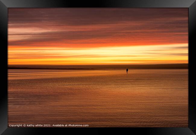 Abstract Sunset,Silhouette of a man at sunset  Framed Print by kathy white