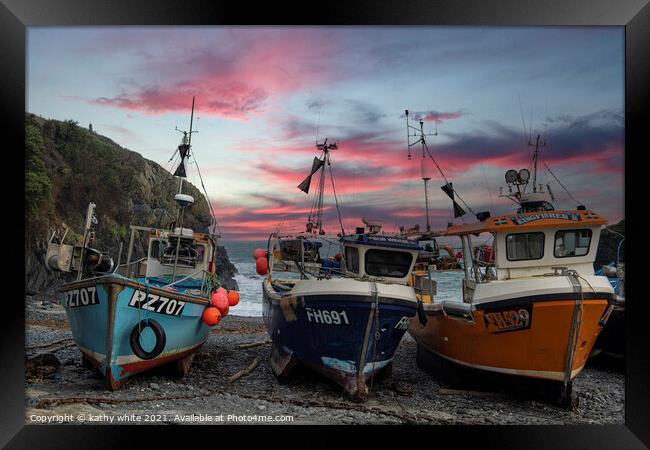 Cadgwith Cove, Fishing boats,boat in the harbour Framed Print by kathy white