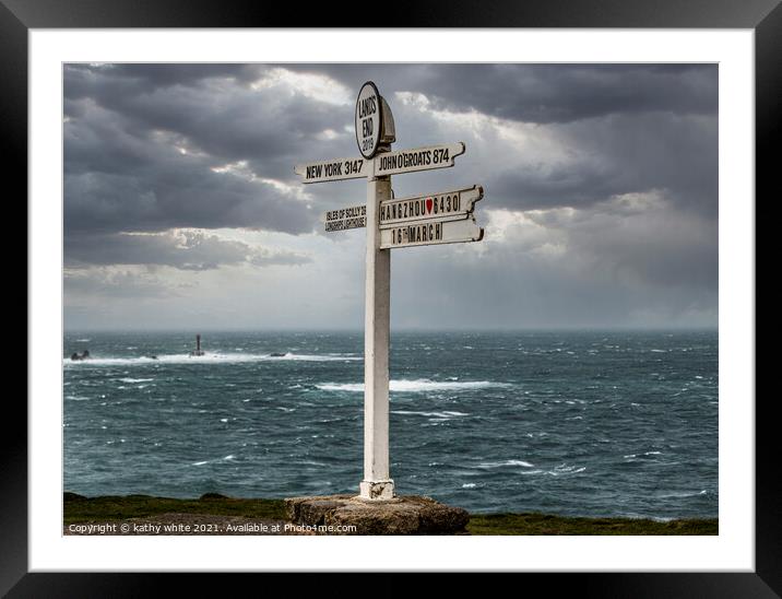 Lands End ,The Iconic Signpost,Land’s End Signpost Framed Mounted Print by kathy white