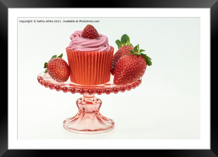 strawberry cake, kitchen art Framed Mounted Print by kathy white