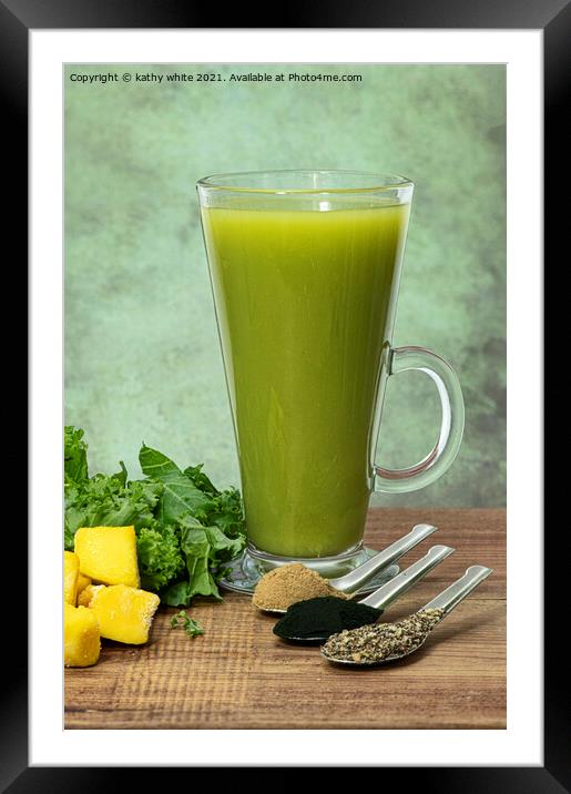 green vegetables,kale smoothie with mango, ginger, Framed Mounted Print by kathy white