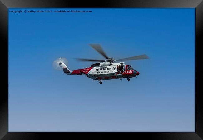 hm coastguard helicopter Framed Print by kathy white