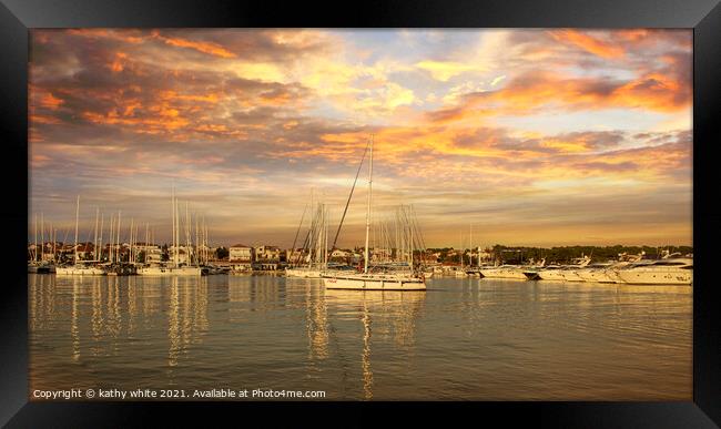 Vodice Croatia sunset at the marina with yachts Framed Print by kathy white