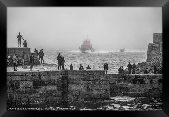 lifeboat Porthleven Cornwall, colour pop Framed Print by kathy white