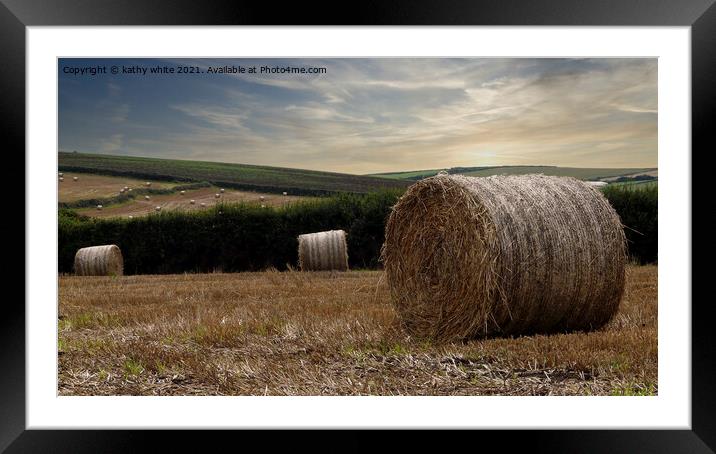 Straw bails, waiting to be collected in a field Co Framed Mounted Print by kathy white