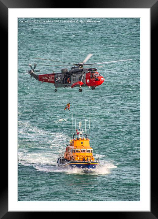  Lizard Lifeboat with the rescue helicopter Framed Mounted Print by kathy white