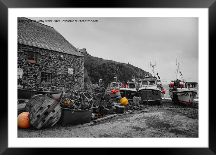 old fishing boats colour pop fishermans Framed Mounted Print by kathy white