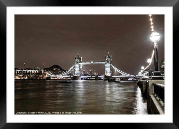 Tower Bridge at Night Framed Mounted Print by kathy white