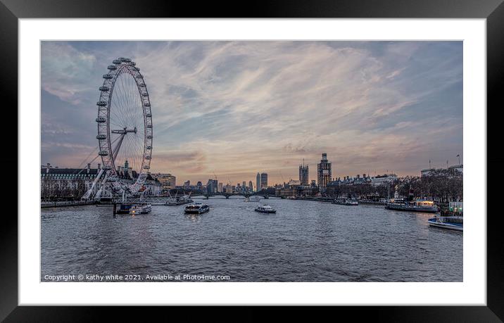 London, Eye sunset Framed Mounted Print by kathy white