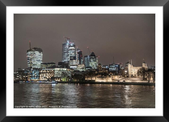 London skyline at night, london skyline Framed Mounted Print by kathy white